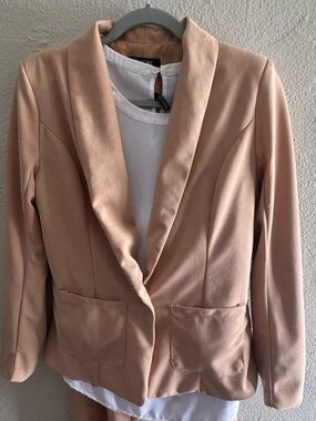 Women's Tan Open-Front Shawl Collar Blazer with pants